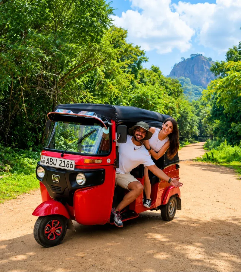 Tuk tuk travelers in Anuradhapura, Sri Lanka
