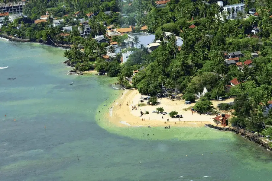 Sri Lanka's south coast ocean road, beach, and tropical coastline