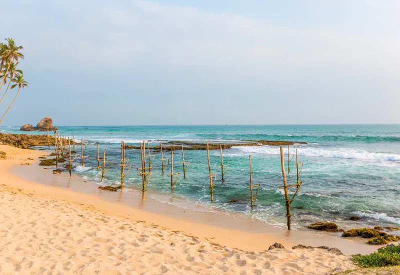 Koggala coastline and calm beach near Ahangama on Sri Lanka's south coast