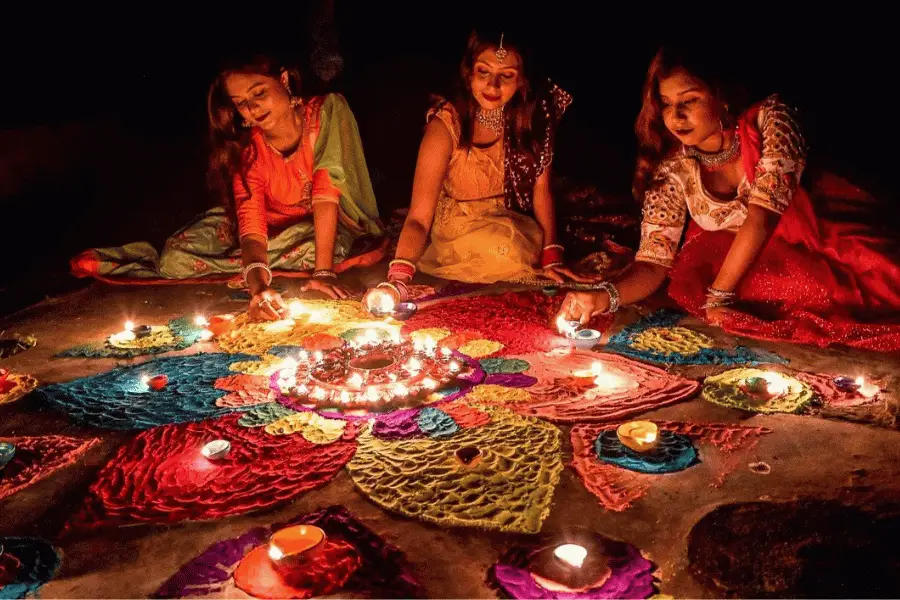 Deepavali Festival of Lights in Sri Lanka — oil lamps, kolam floor art, and Hindu kovil celebrations in Tamil communities